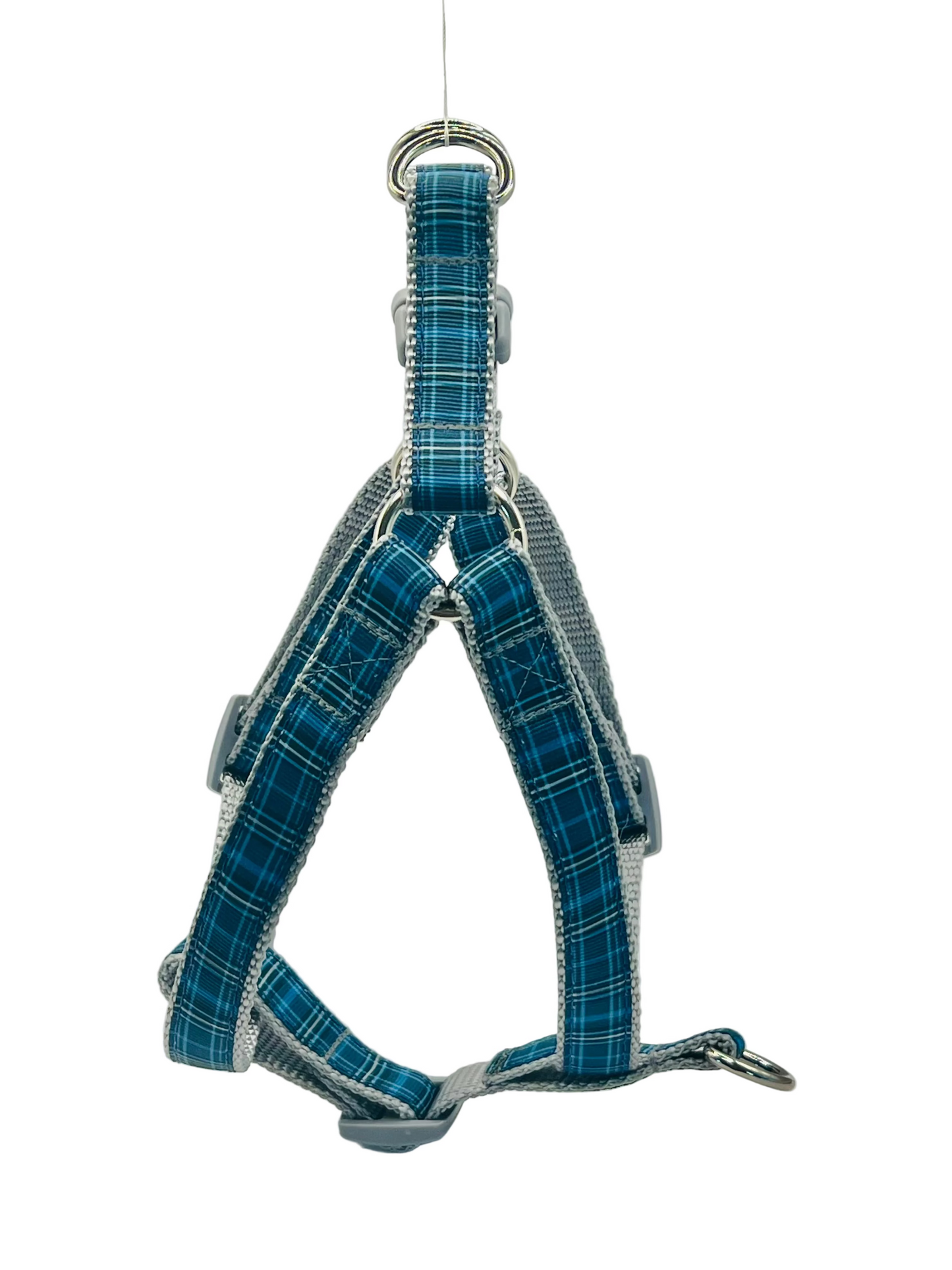Navy Plaid Ribbon on Gray Harness