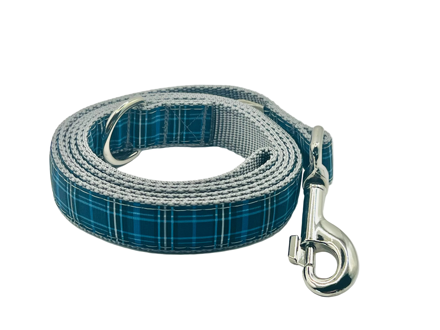 Blue Plaid on Gray Leash