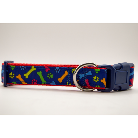 Bright Dog Bones & Paw Prints Collar