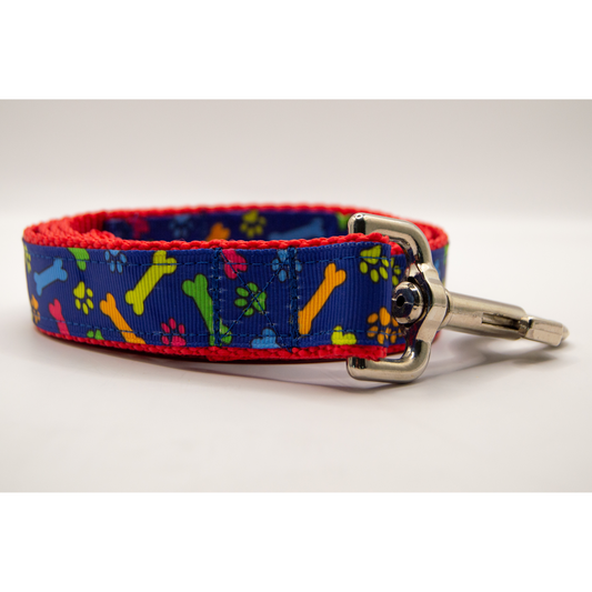 Bright Dog Bones & Paw Prints Leash